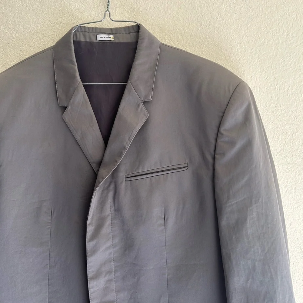 Calvin Klein Cotton Hidden Button Down Blazer Gray Size Large Short Business Men